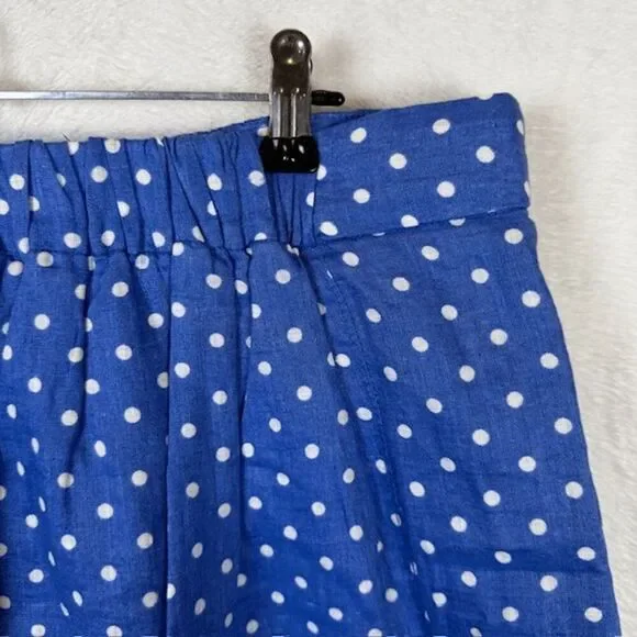 J. Crew 100% Linen Drawstring Mini Skirt Blue White Polkadot Pockets Size 8 - Picture 5 of 11